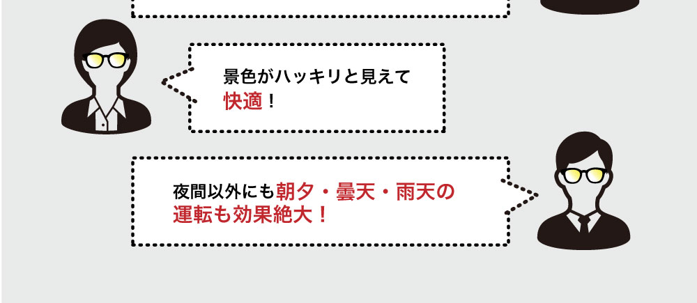 景色がハッキリと見えて快適！

夜間以外にも朝夕・曇天・雨天の運転も効果絶大！